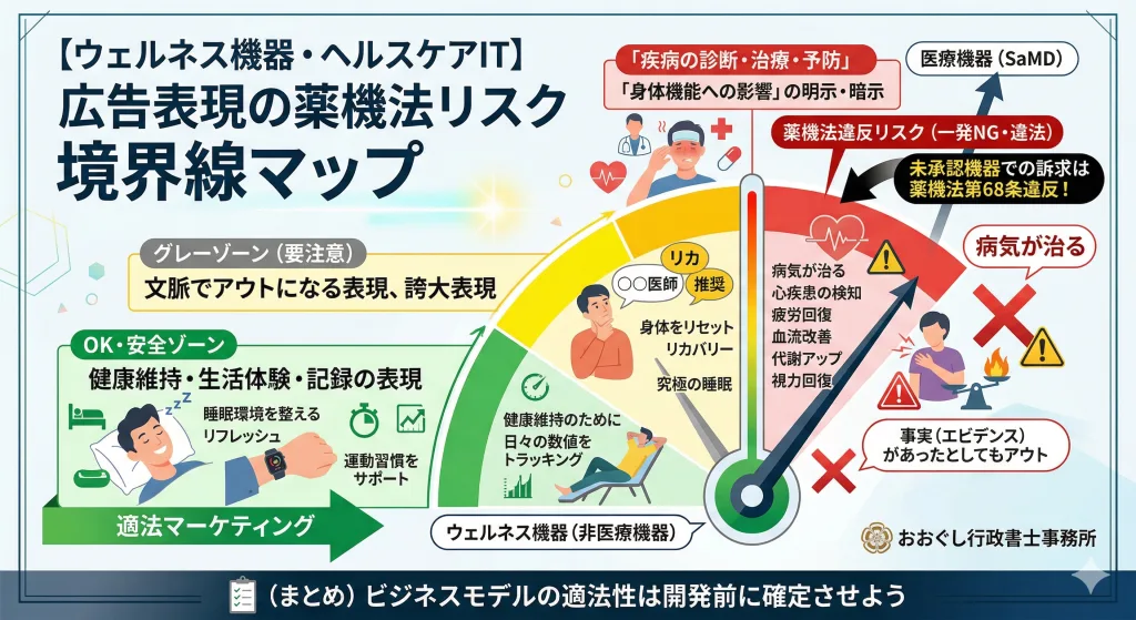 ウェルネス機器の広告訴求における薬機法違反リスクの境界線マップ